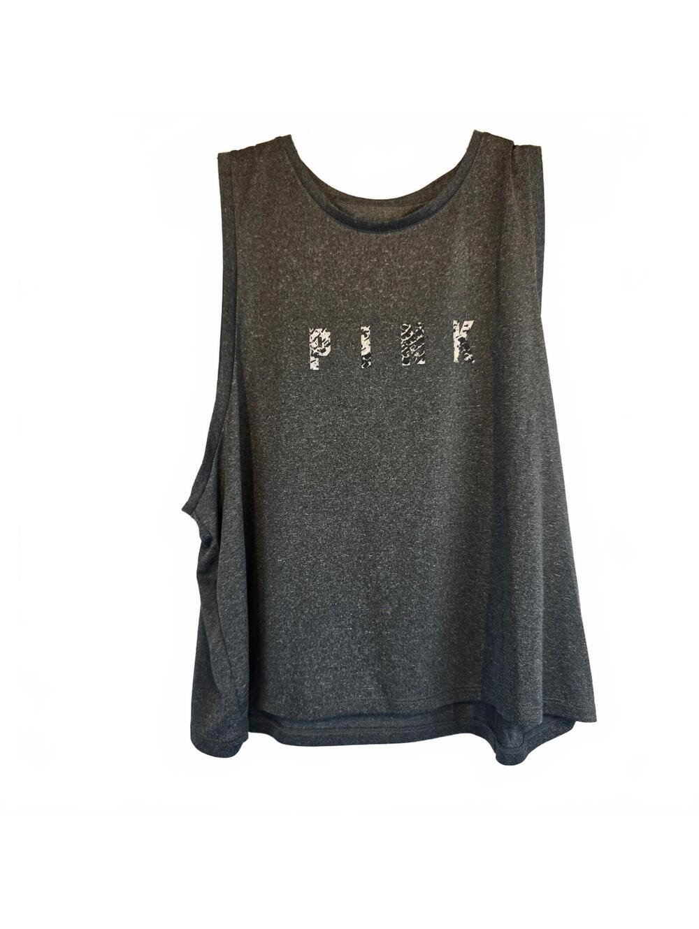 Vs pink ultimate cropped Muscle tank grey w/snake logo L Large Workout Yoga Run